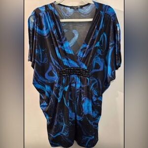 Forever 21 Black and Blue V-Neck short dress or long Top Size M